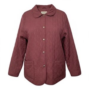 Alfred Dunner Quilted Snap Front  Jacket Women 12 Lightweight Grandmacore Rose